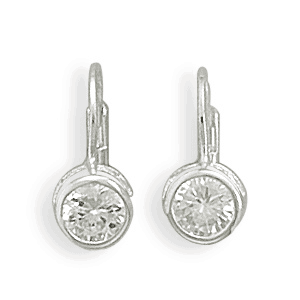 Bezel CZ Lever Earrings Sterling Silver image 0