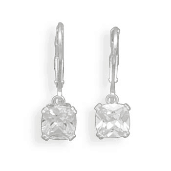 Round Edge Square CZ Lever Back Earrings image 0