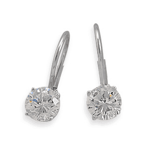 Rhodium Plated Lever Back CZ Earrings image 0