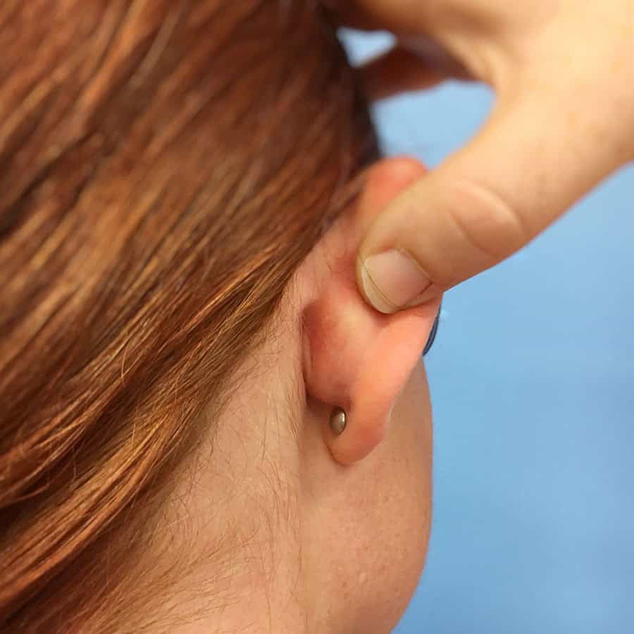 Comfy Earrings flat back pictured from the back of the ear