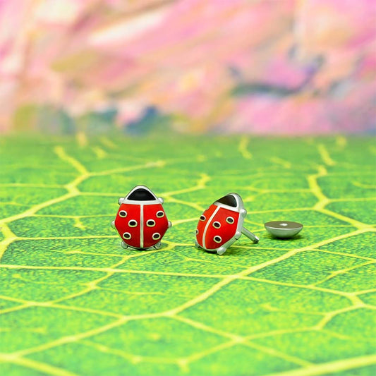 Enamel Ladybug ComfyEarrings with comfy screw-on flat backs.