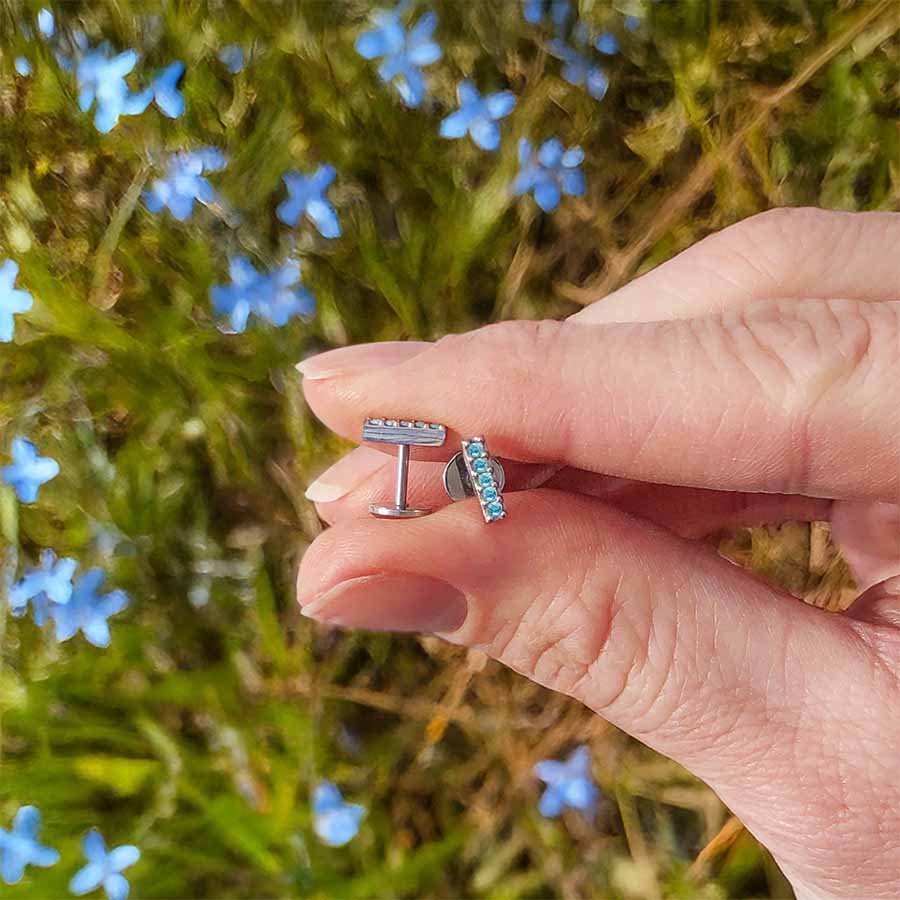 Stainless Bars with Aqua Gems