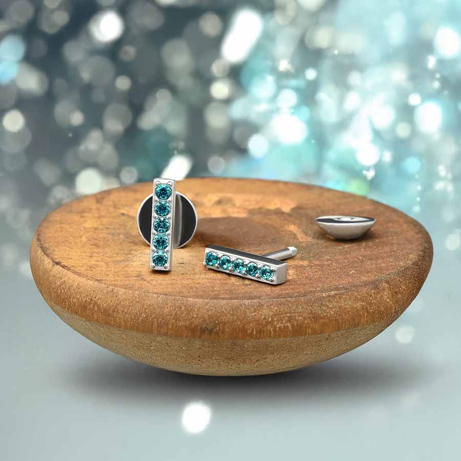 Stainless Bars with Aqua Gems