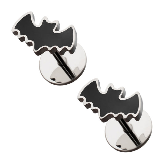 Pair of bat-shaped earrings on a white background