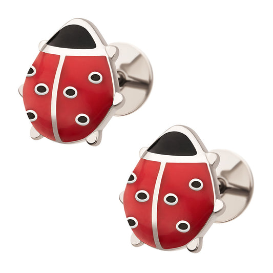Enamel Ladybug ComfyEarrings with deep red enamel and surgical grade stainless steel
