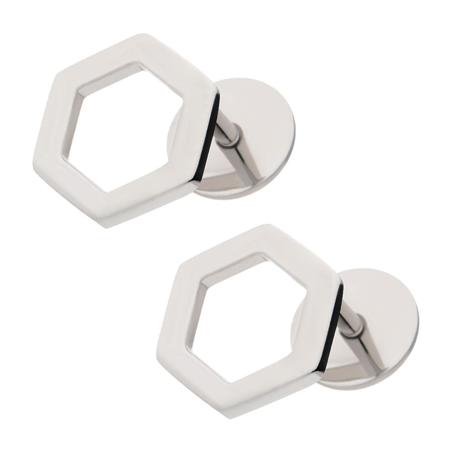 Open Hexagon Titanium ComfyEarrings on a white background