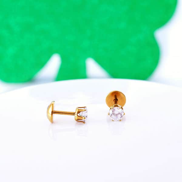 ComfyEarrings 6mm CZ Gold Earrings Flat Back Gold Plated