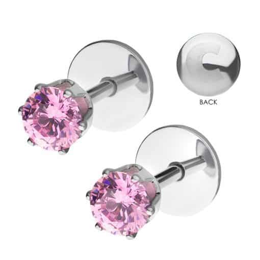 Rose pink stud earrings surgical grade steel