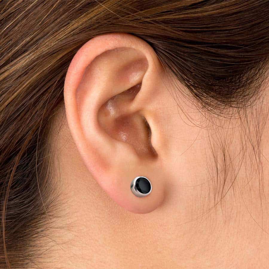 Black Onyx Milgrain Star Flat Back Stud Earring