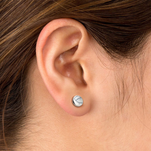 White Marble ComfyEarrings in ear image.
