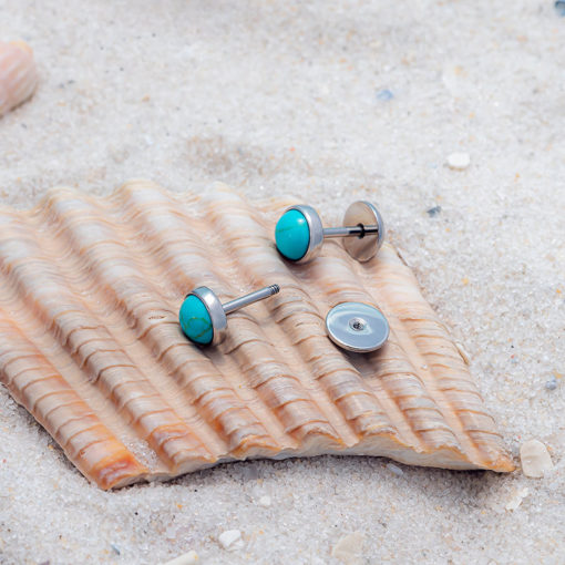 Turquoise ComfyEarrings on seashell fragment