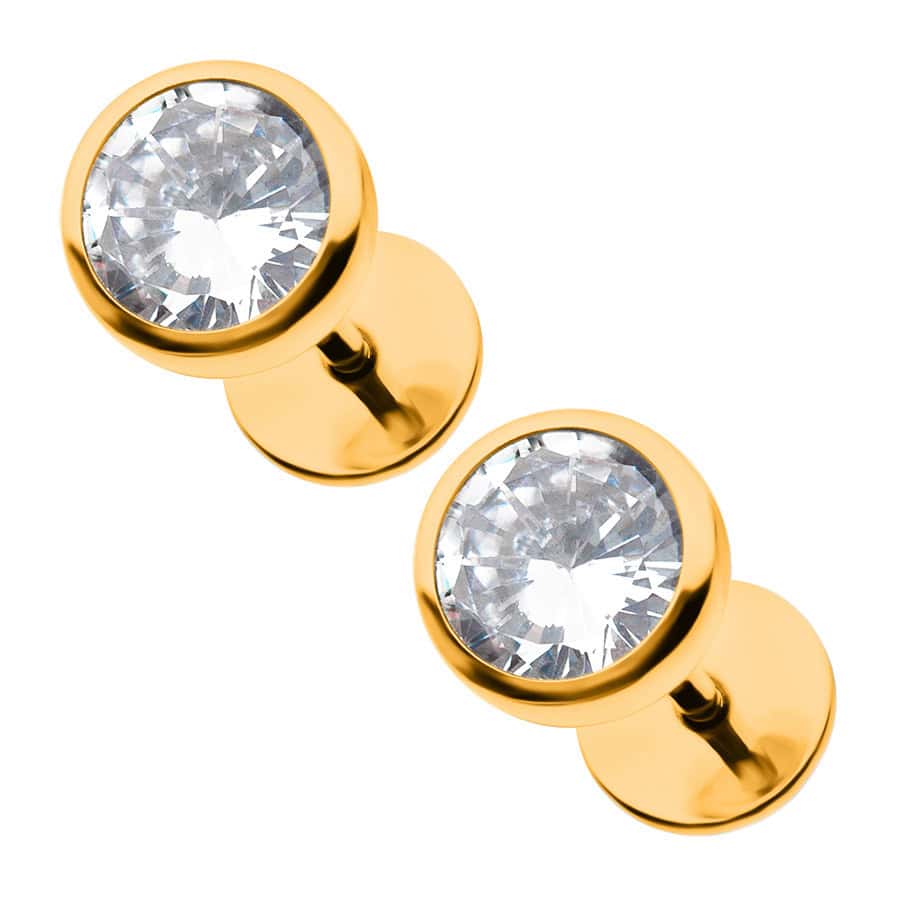 ComfyEarrings 6mm CZ Gold Earrings Flat Back Gold Plated