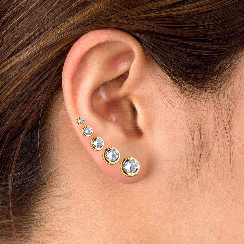 Earring-3mm Rose-Tone Ball Rose-Tone 316L Surgical Steel Simulated Green Opal Single Solitaire Stone Ear Jacket Earrings Design Style
