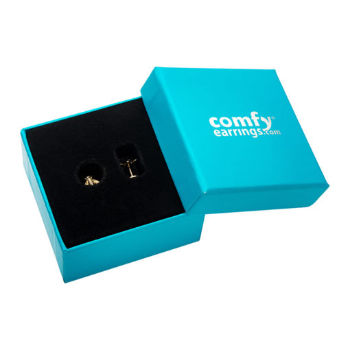 Gold Bee ComfyEarrings in box.