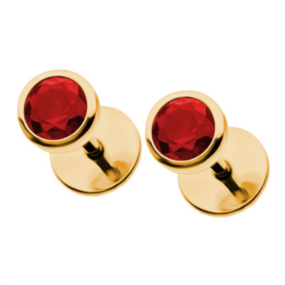 Ruby Red Gold ComfyEarrings main image tilted.