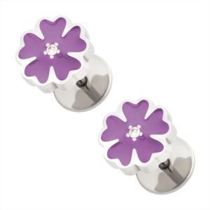 Purple Enamel Flower ComfyEarrings on a white background.
