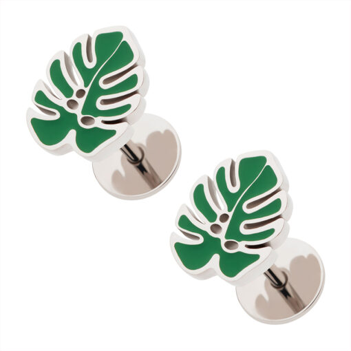 Enamel Monstera Leaf ComfyEarrings on pure white background.