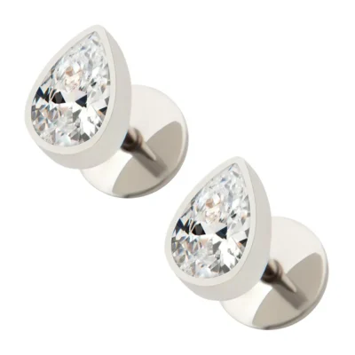 Teardrop ComfyEarrings with a teardrop shaped CZ in a stainless bezel.