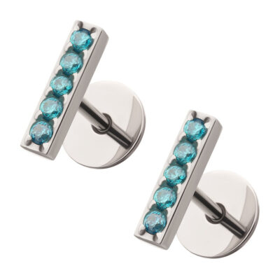 Stainless Bars with Aqua Gems ComfyEarrings main image on white background.